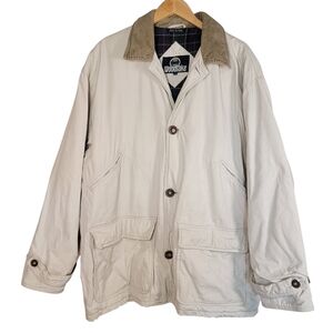 90s Vintage Woodlake Barn Jacket Corduroy Collar Chore Coat Sz L Plaid Lining